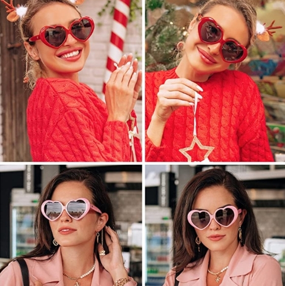 New Pink Womens Heart Shaped Sunglasses Vintage Retro Glasses  main image 4